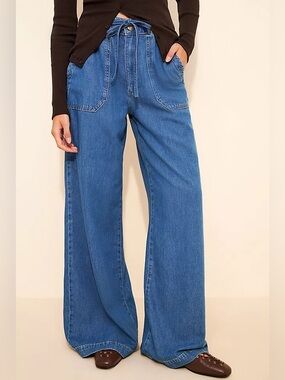 Paige Rumi Wide leg drawstring jean size 28 tie front high rise pull on pant